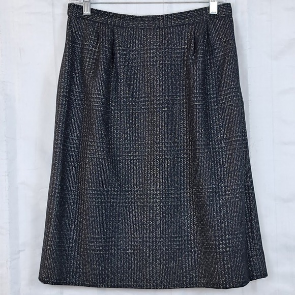 Anne Klein Dresses & Skirts - Vtg ANNE KLEIN 10 Wool Glen Plaid Midi Skirt Black Gray Tweed Skirt Pleated
